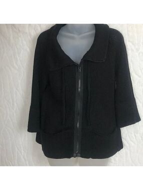 THEORY Black Knitted Zip Up Sweater Size  M